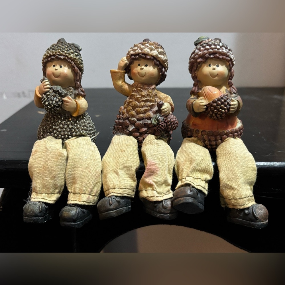 Acorn Gnomes Scarecrow Kids set of 3 shelf sitters figurines 1970s vtg inspired - Picture 2 of 3